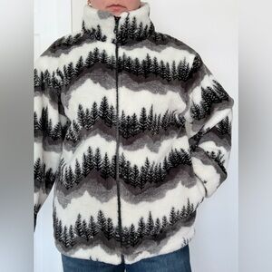 Vintage Black and White Winter Pattern Fluffy Jacket